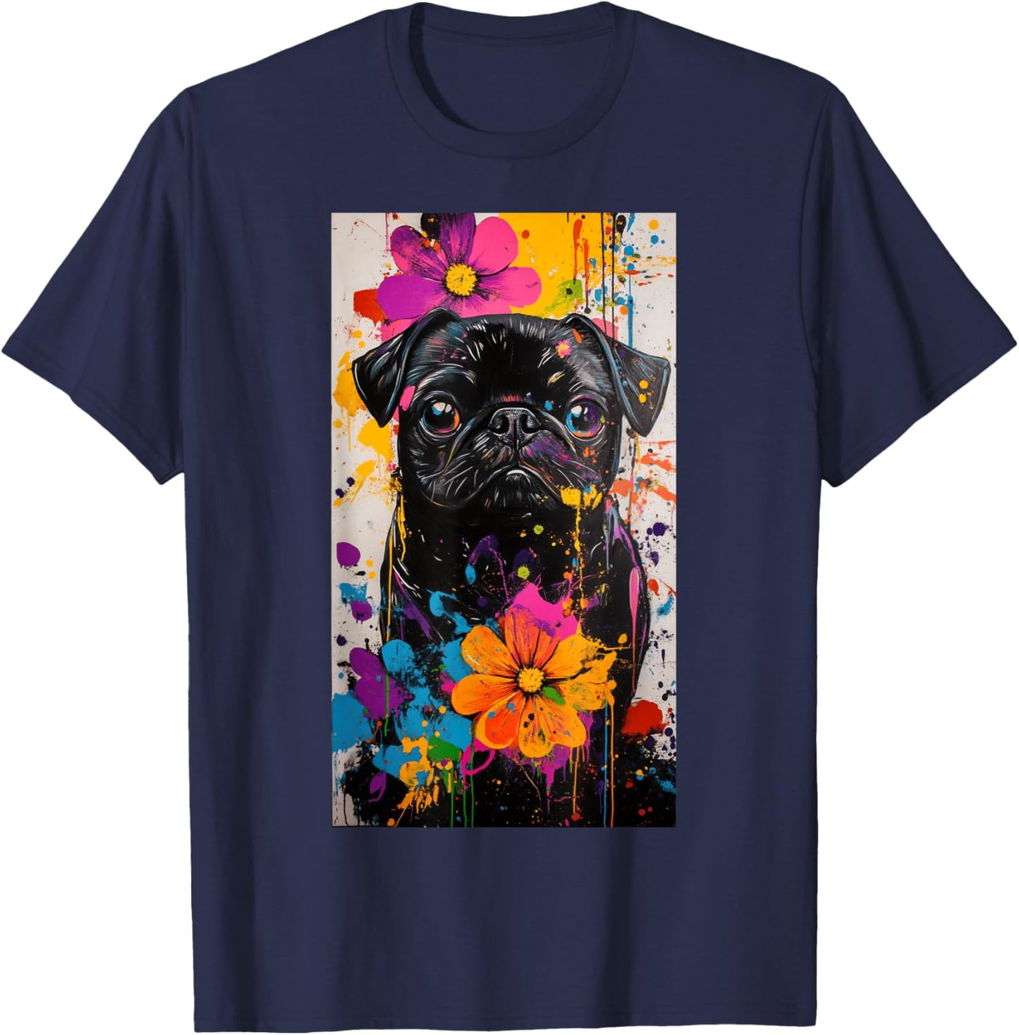 Pug Dog lover Colorful art Pet owner Cute pets T-Shirt - T-Shirt | Navy