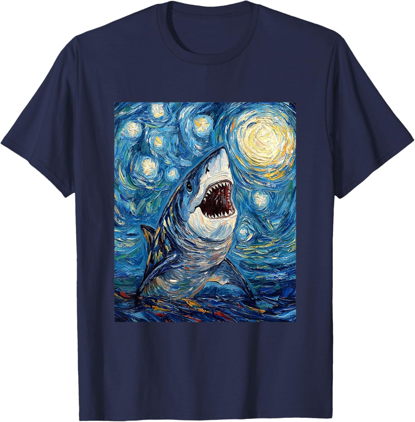 Funny Shark - Van Gogh Style - Starry Night T-Shirt - T-Shirt | Navy