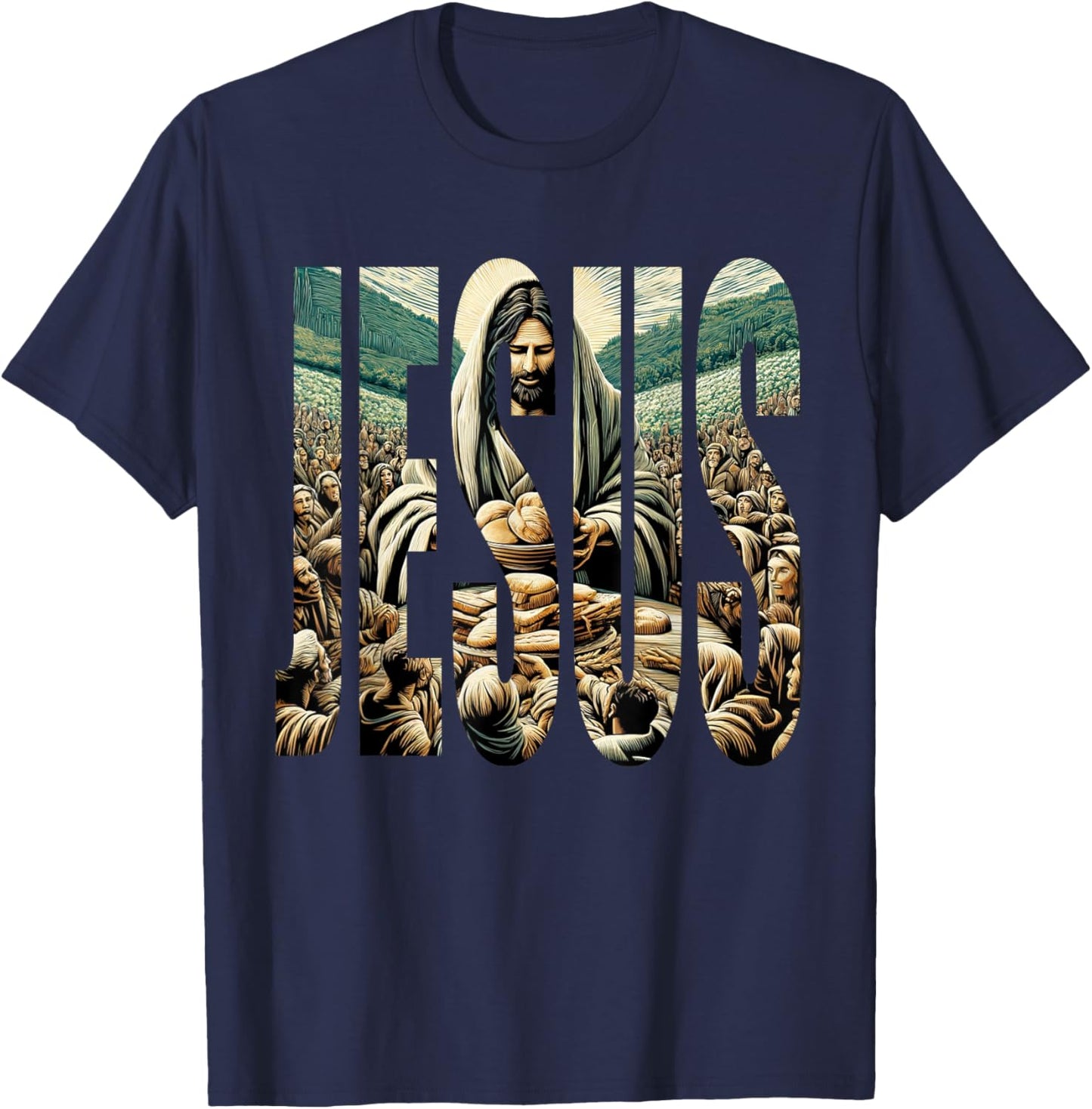 Jesus Miracle Feeding of Five Thousand People 5 + 2 T-Shirt - T-Shirt | Navy