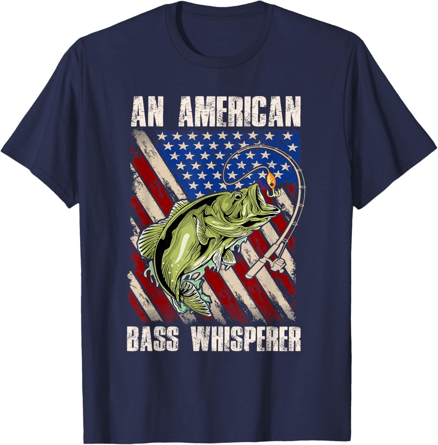 American Flag Bass Whisperer Fisherman T-Shirt - T-Shirt | Navy