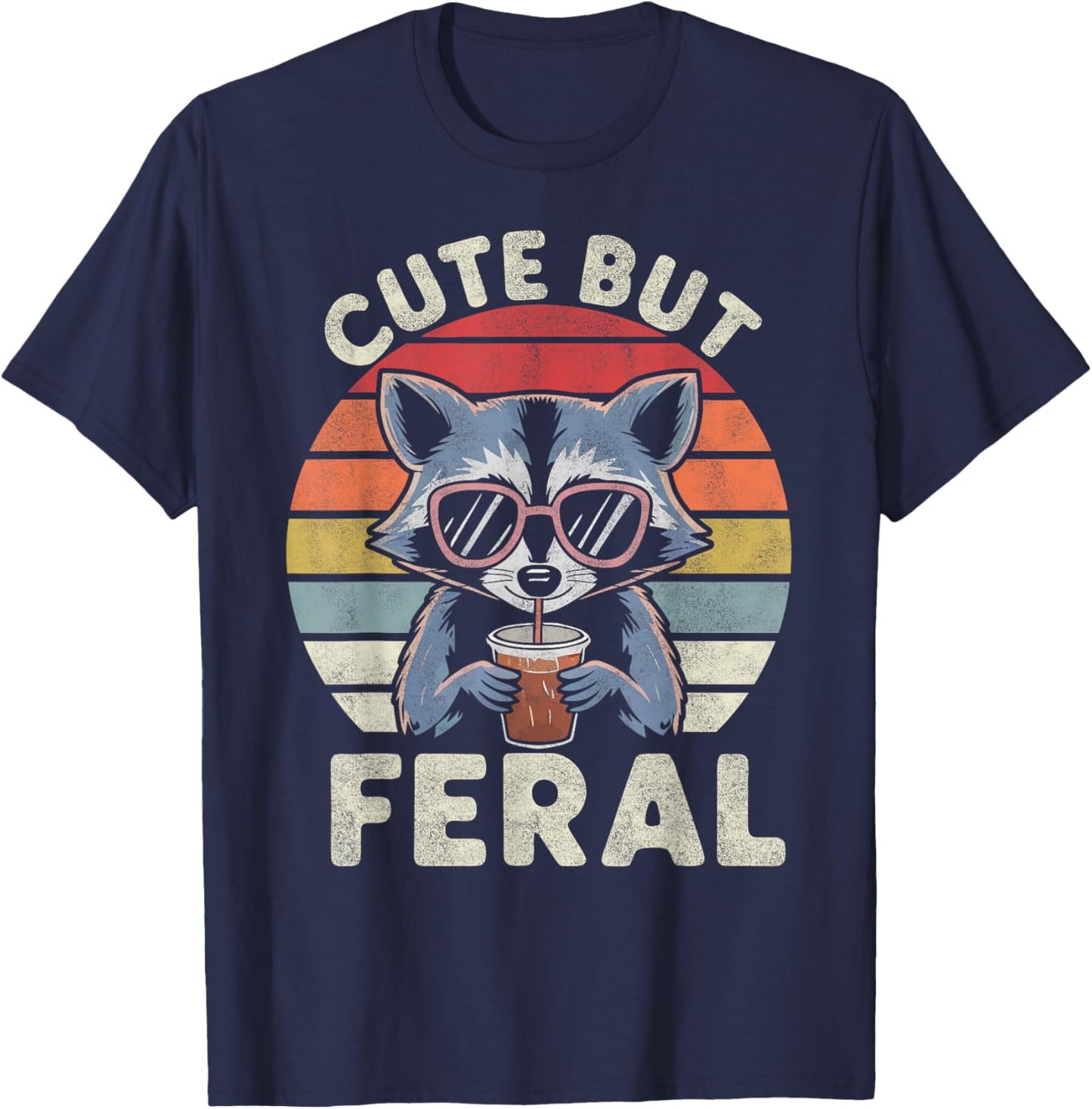 Cute But Feral Funny Racoon Sunglasses for Toddler Boys Kids T-Shirt - T-Shirt | Navy