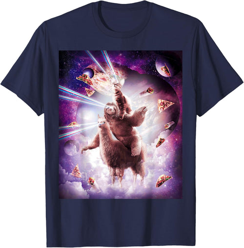 Laser Eyes Space Cat Riding Sloth, Llama - Rainbow