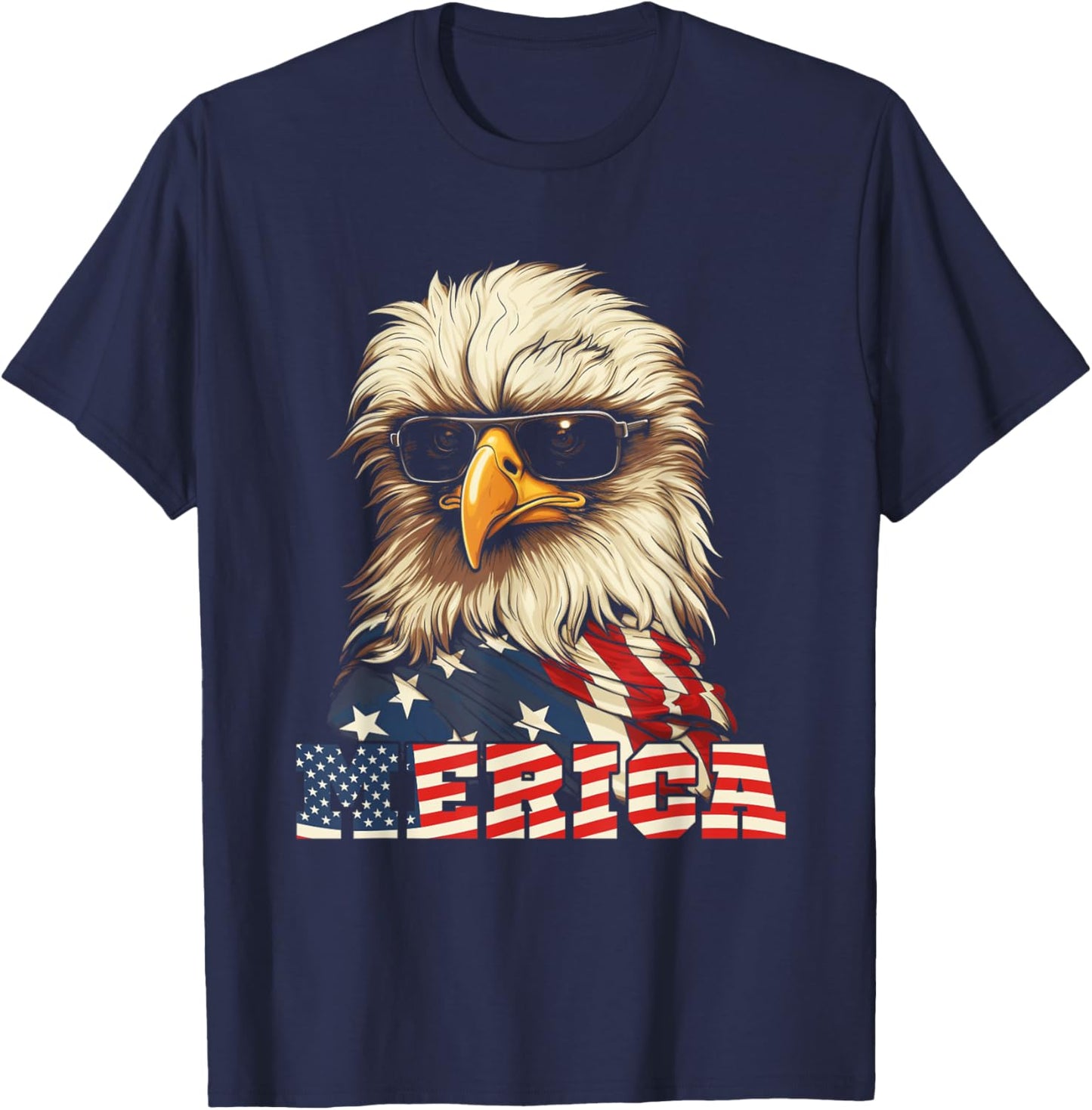 Merica USA American Flag Patriotic 4th of July Bald Eagle T-Shirt - T-Shirt | Navy