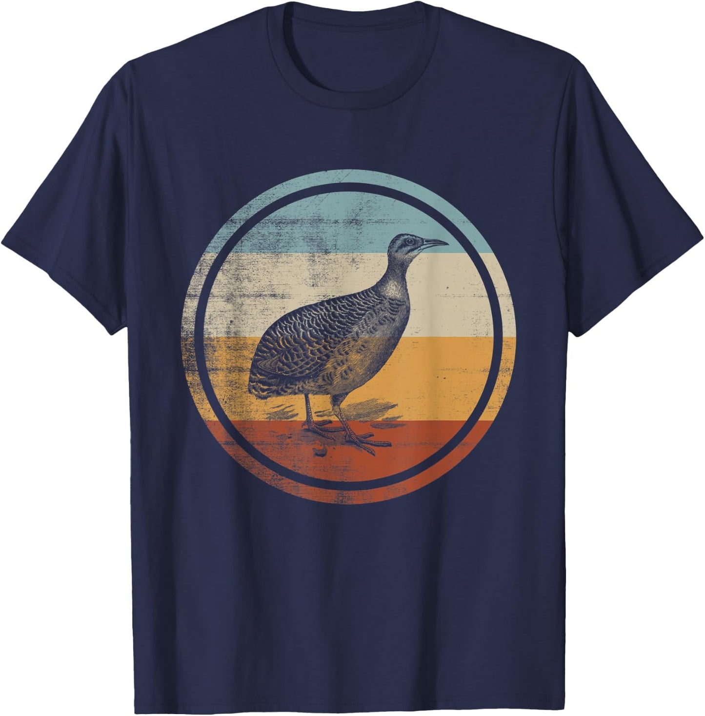 Retro Vintage Bird Design Red Winged Tinamou T-Shirt - T-Shirt | Navy