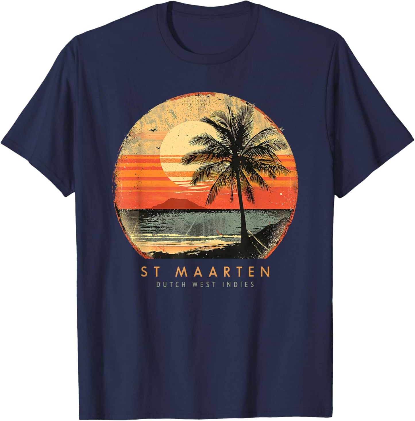 St. Maarten Caribbean Islands Palm Tree Vintage Beach T-Shirt - T-Shirt | Navy