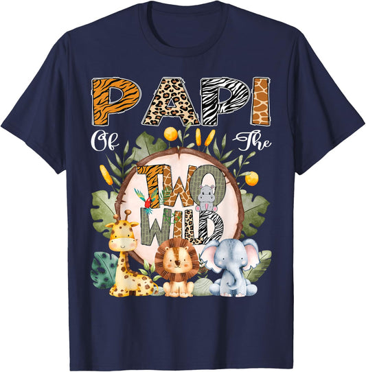 Papi Of The Two Wild Animal Safari 2Nd Birthday Party T-Shirt - T-Shirt | Navy