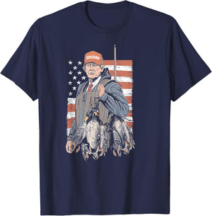 Duck Hunting Trump Camo Hello Hunting Season US Flag T-Shirt - T-Shirt | Navy