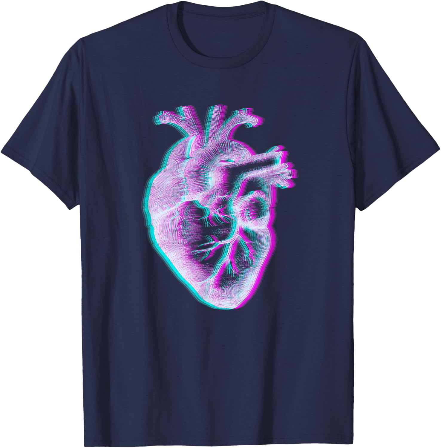 Anatomical Heart Vaporwave Aesthetic Retrowave Glitch Trippy T-Shirt - T-Shirt | Navy