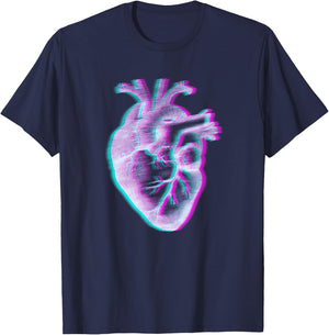 Anatomical Heart Vaporwave Aesthetic Retrowave Glitch Trippy T-Shirt - T-Shirt | Navy