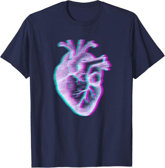 Anatomical Heart Vaporwave Aesthetic Retrowave Glitch Trippy T-Shirt - T-Shirt | Navy
