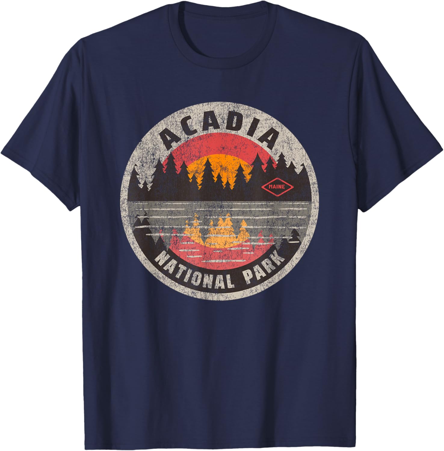 Vintage Acadia National Park Maine Camping Hiking T-Shirt - T-Shirt | Navy