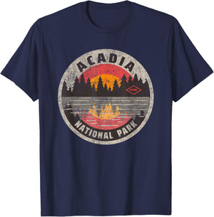 Vintage Acadia National Park Maine Camping Hiking T-Shirt - T-Shirt | Navy