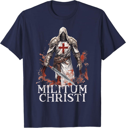 Modern Day Catholic Designs Catholic Knight Templar Crusader Cross T-Shirt - T-Shirt | Navy