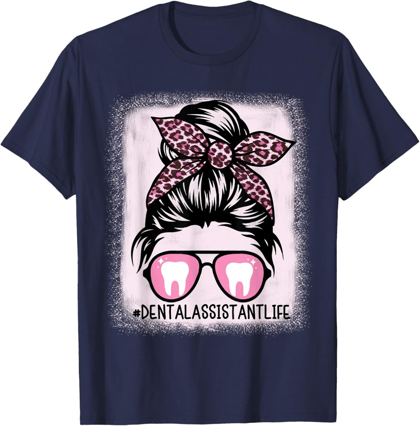 Women Dental Hygienist or Assistant Life Leopard Bleached T-Shirt - T-Shirt | Navy