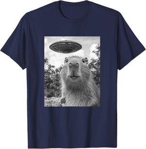 Funny Capybara Selfie with UFO T-Shirt - T-Shirt | Navy