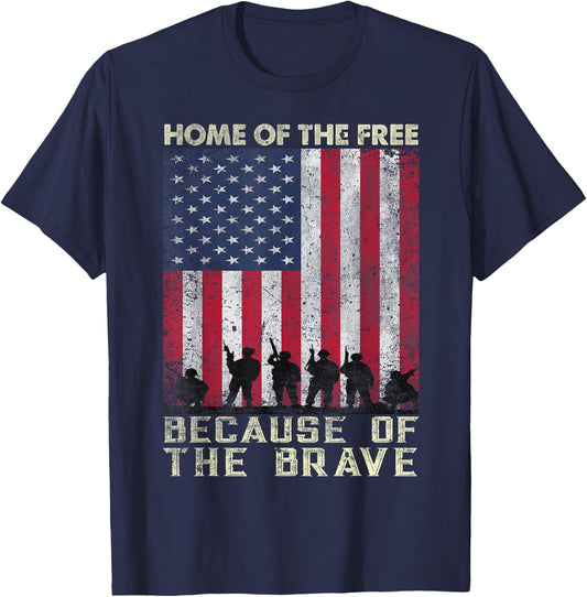 Home Of The Free Because Of The Brave American Flag T-Shirt - T-Shirt | Navy