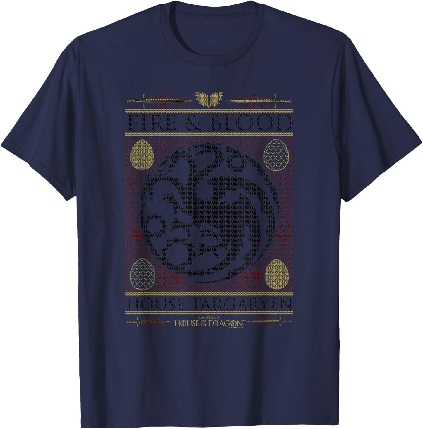 House of the Dragon Christmas House Targaryen Ugly Sweater T-Shirt - T-Shirt | Navy