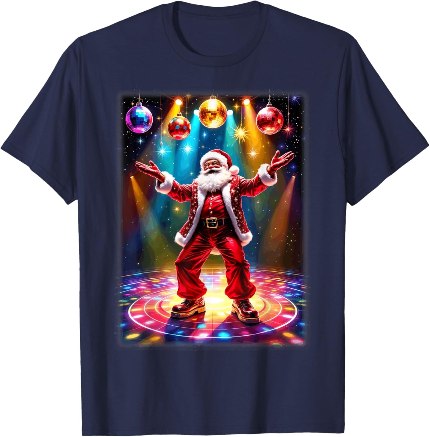 Retro Disco Santa Funky Vintage Christmas T-Shirt - T-Shirt | Navy