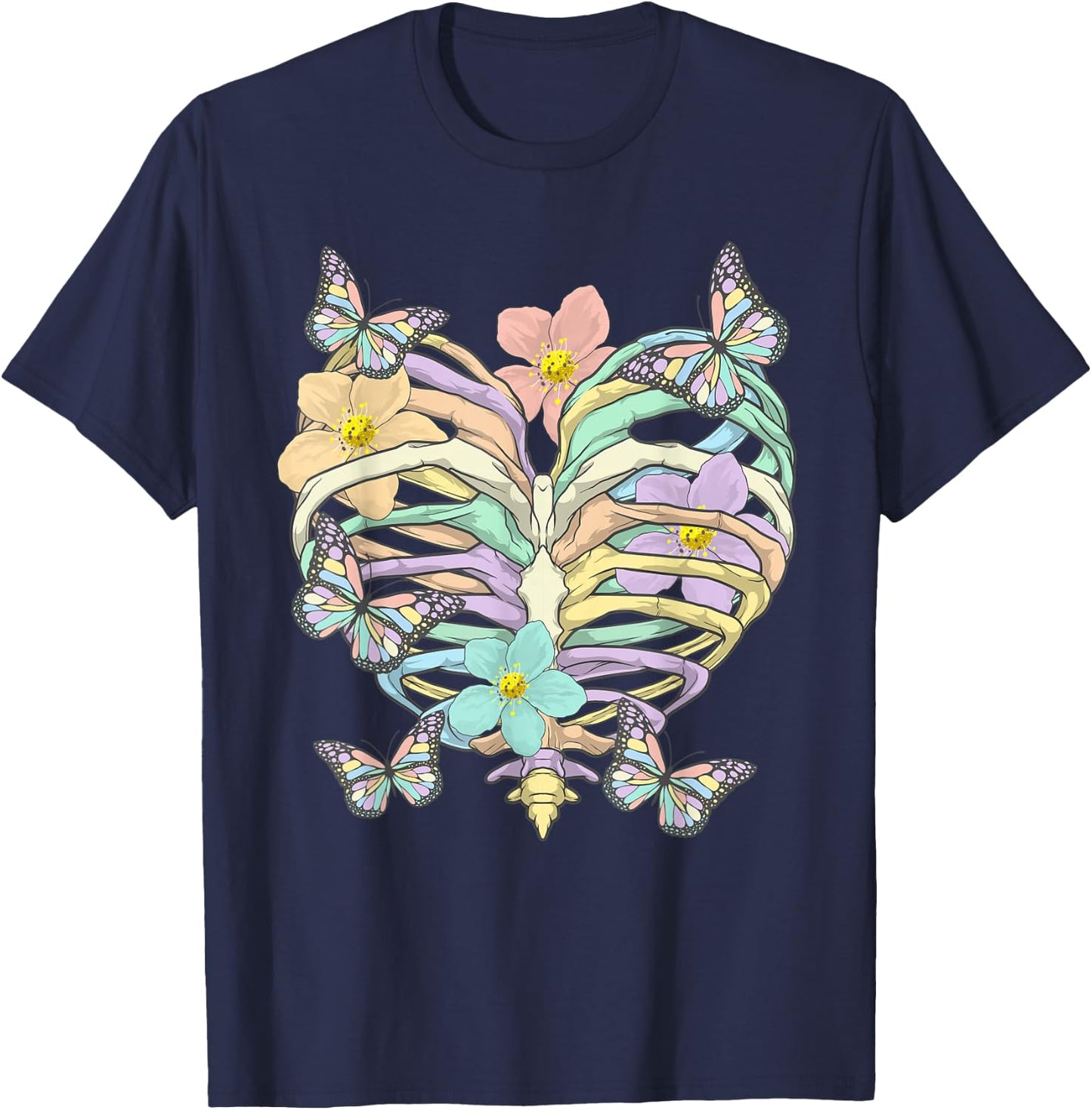 Pastel Goth Heart Ribcage Harajuku Goth Aesthetic Otaku T-Shirt - T-Shirt | Navy