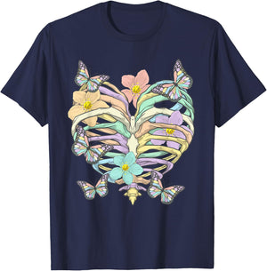 Pastel Goth Heart Ribcage Harajuku Goth Aesthetic Otaku T-Shirt - T-Shirt | Navy