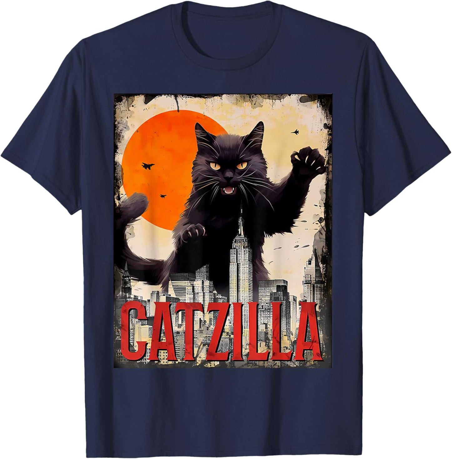 Catzilla Cat Art Funny Cat Gifts T-Shirt - T-Shirt | Navy