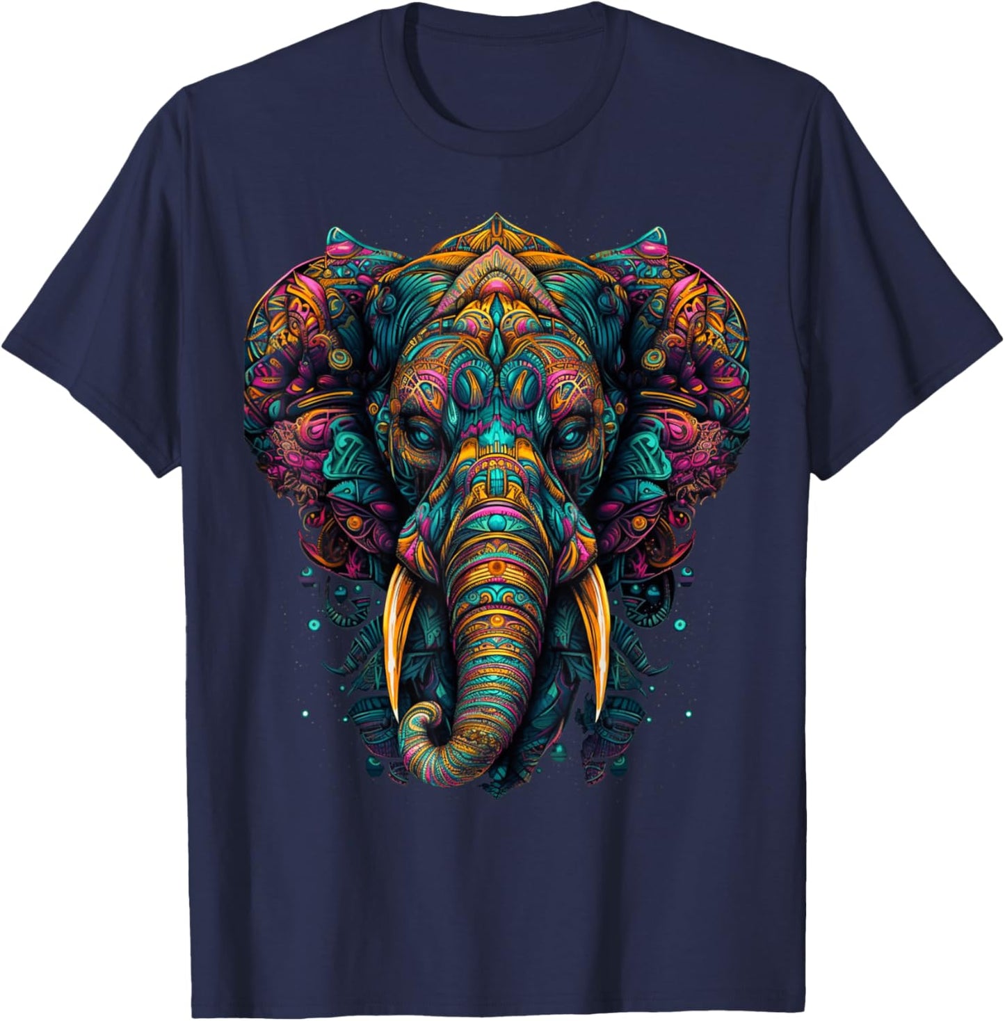 Colorful Elephant | Psychedelic Art Trippy Hippie Men Women T-Shirt - T-Shirt | Navy