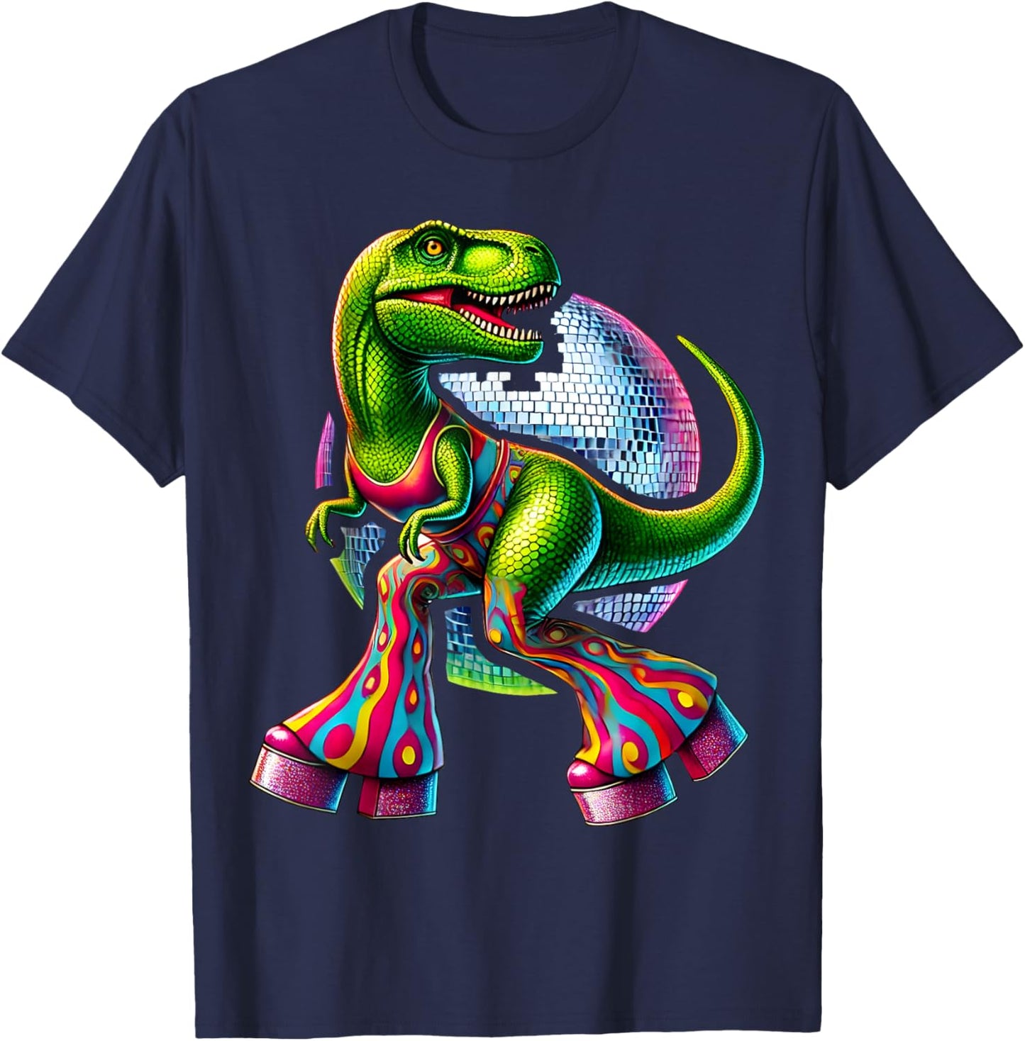 Funny Dancing Dinosaur, Disco Dino Party, Dinosaur Retro T-Shirt - T-Shirt | Navy