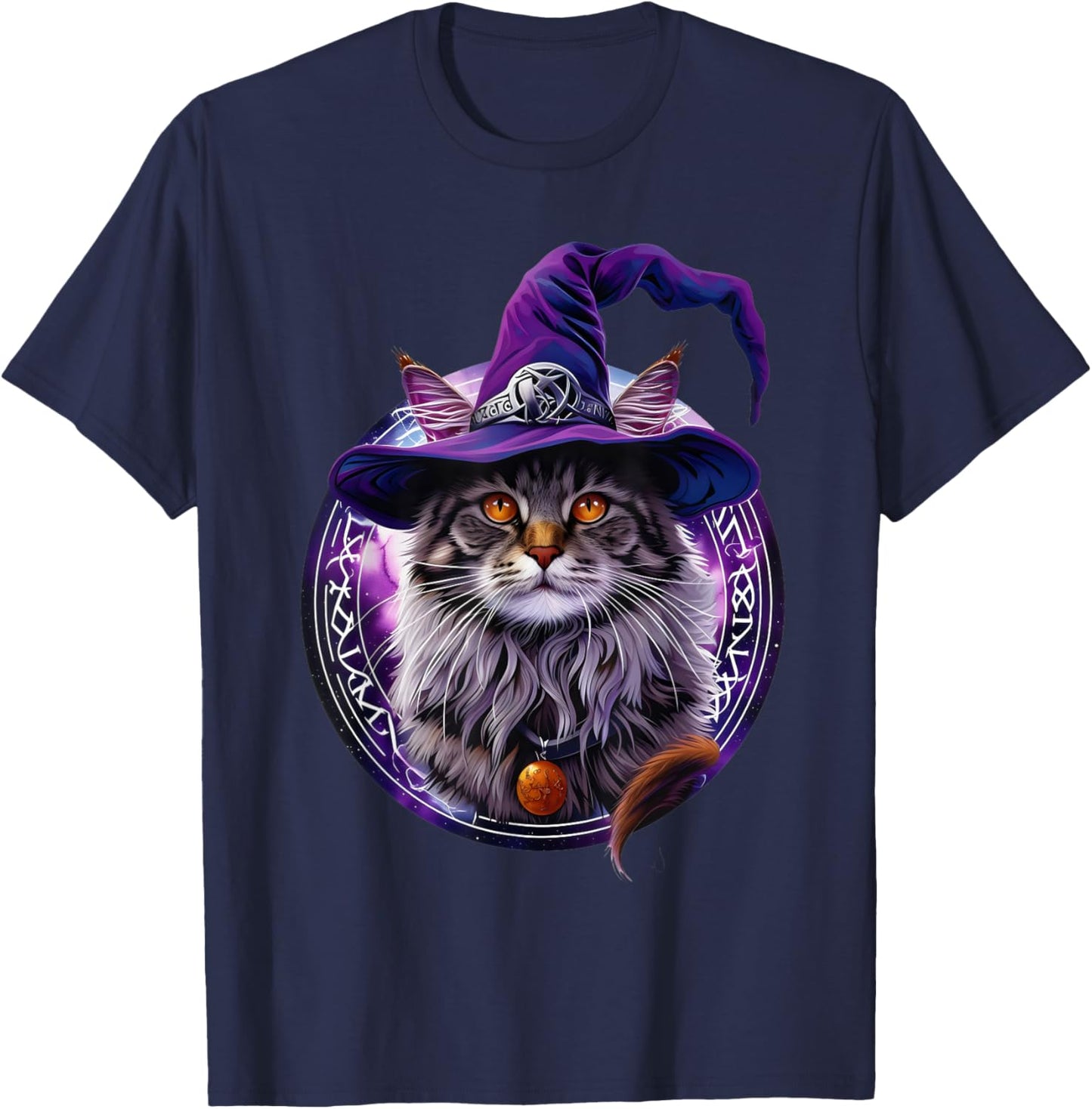 Magical Meowzard: Enchanting Halloween Wizard Cat T-Shirt - T-Shirt | Navy