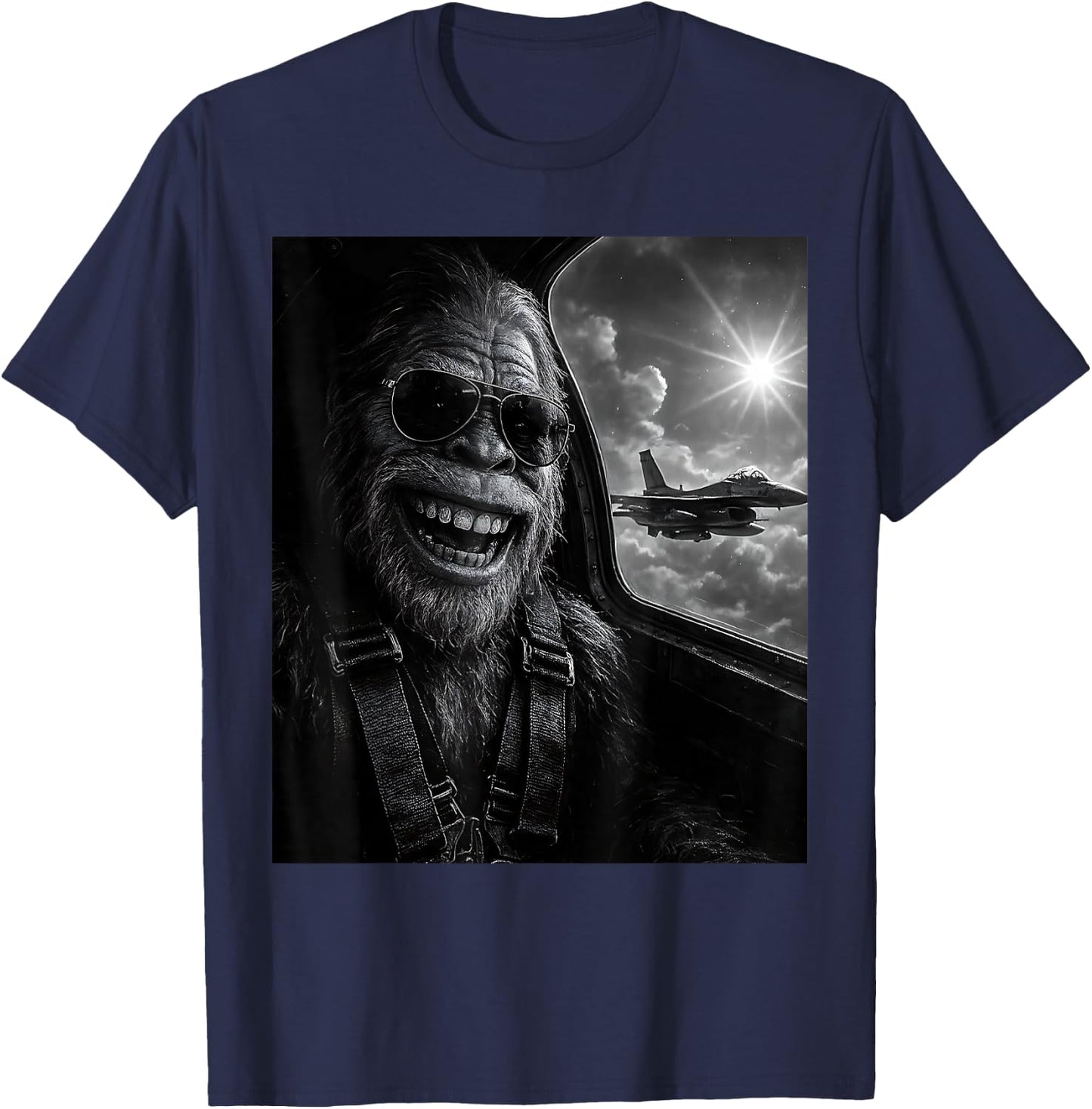 Funny Bigfoot Selfie Women Plane Jet Sasquatch T-Shirt - T-Shirt | Navy