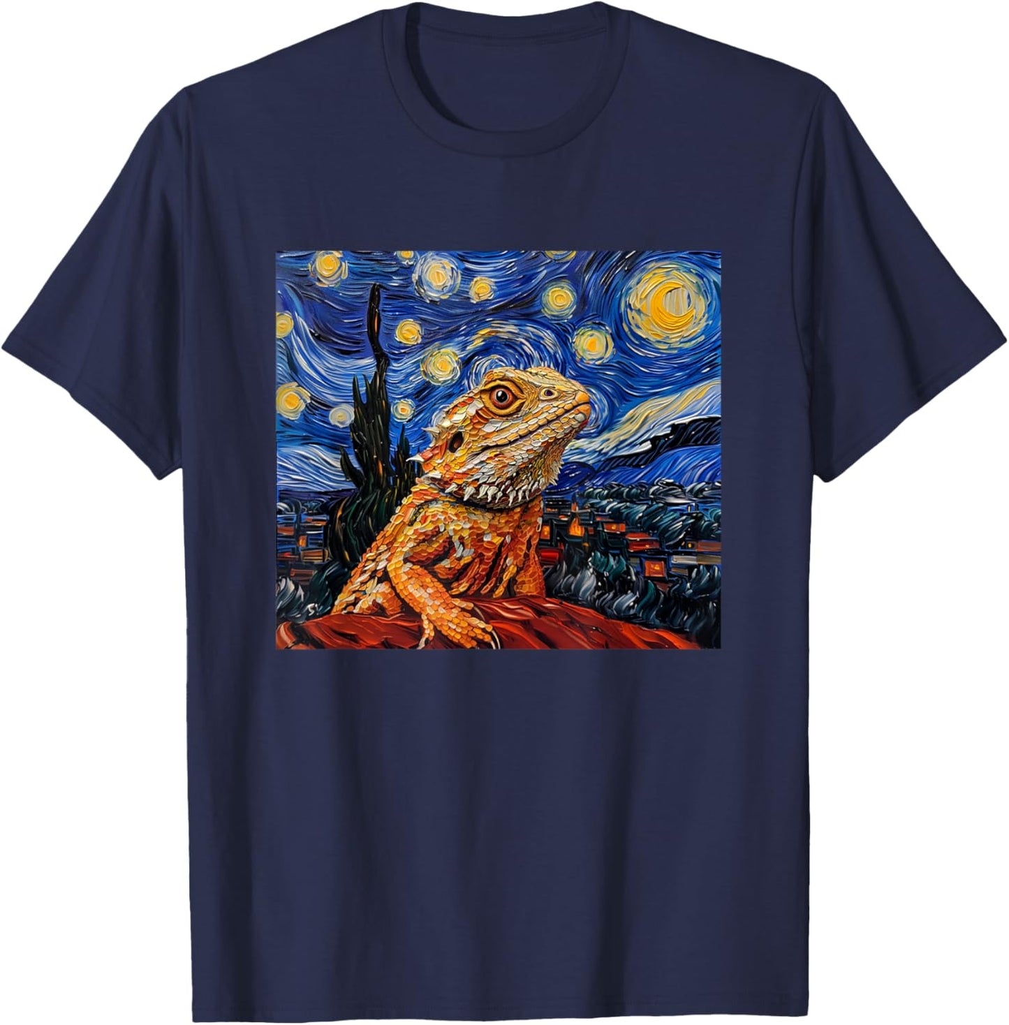 Tiny Dinosaur Beardie Starry Night Bearded Dragon Lover T-Shirt - T-Shirt | Navy