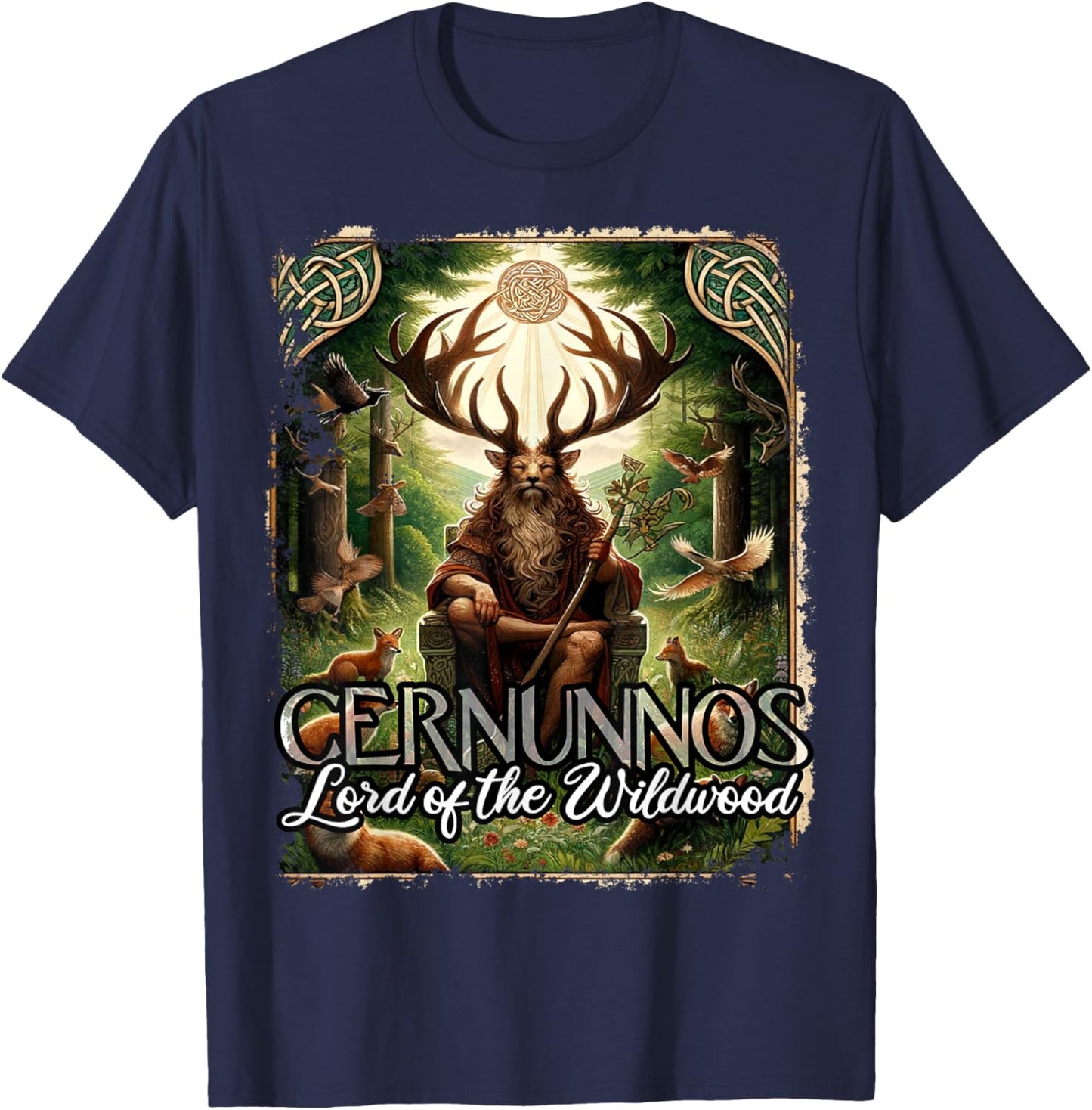Cernunnos Lord of the Wildwood Antlered Nature Spirit T-Shirt - T-Shirt | Navy
