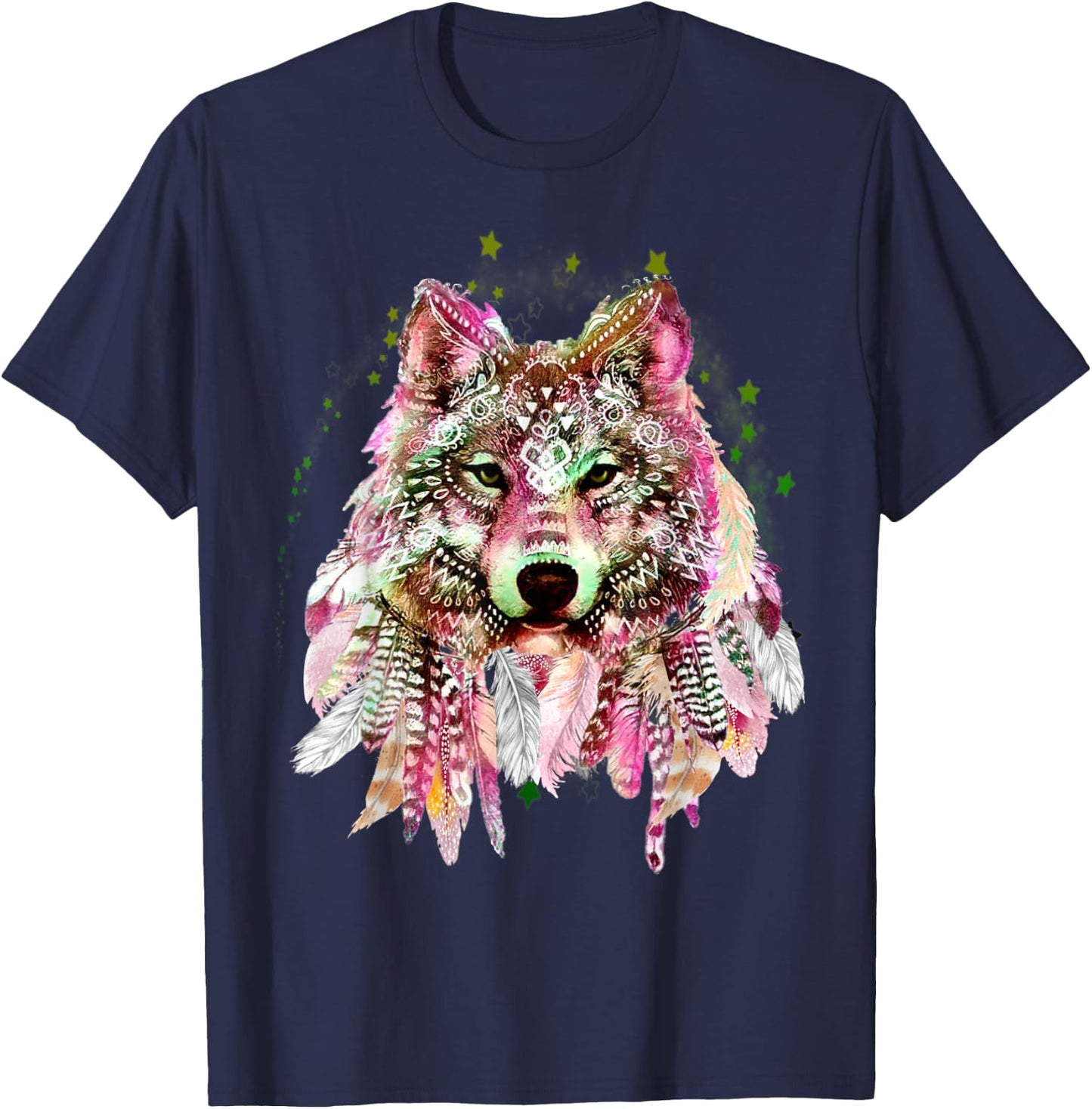 Native American Wolf Head Tribal Bohemian Tattoo Art T-Shirt - T-Shirt | Navy