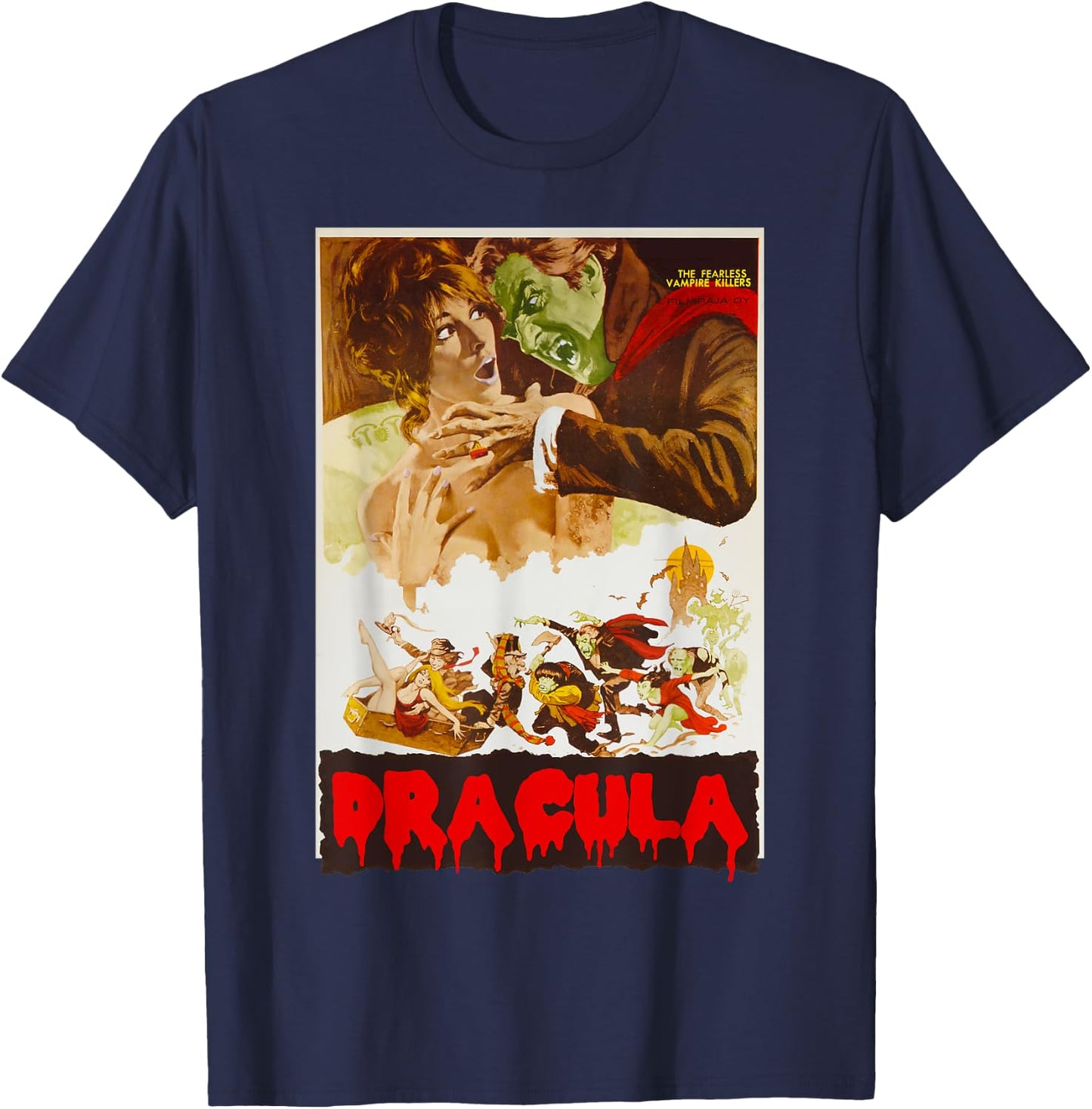 Retro Halloween Monster Poster Horror Movie Vampire Dracula T-Shirt - T-Shirt | Navy