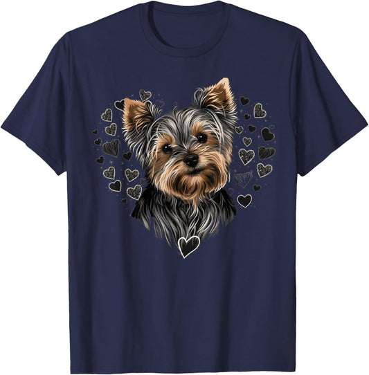 Love Heart for Valentines Day on Yorkshire Terrier Lover T-Shirt - T-Shirt | Navy