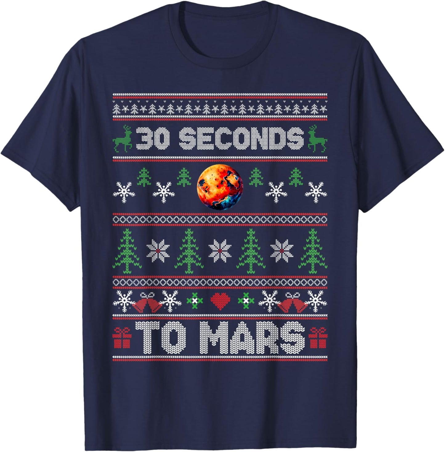 30 Seconds To Mars Ugly Christmas Sweater Funny Music Lovers T-Shirt - T-Shirt | Navy