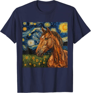 Horse Lover Van Gogh Style Starry Night Graphic T-Shirt - T-Shirt | Navy
