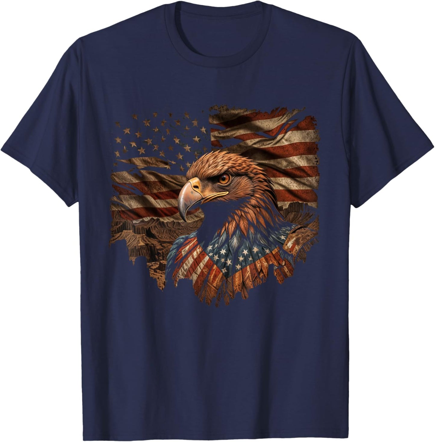 Eagle 4th Of July USA Flag Patriotic American T-Shirt - T-Shirt | Navy