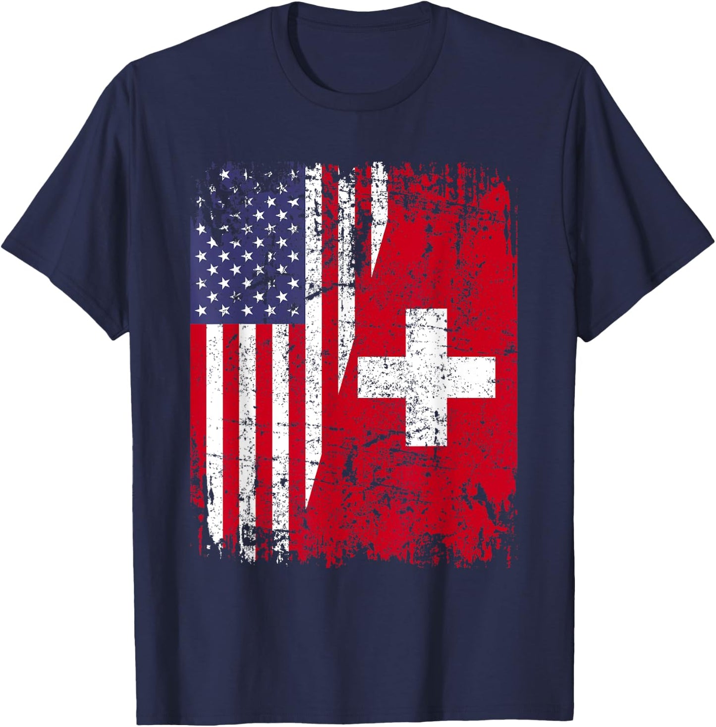 SWISS ROOTS | Half American Flag | SWITZERLAND Women Kids Men T-Shirt - T-Shirt | Navy
