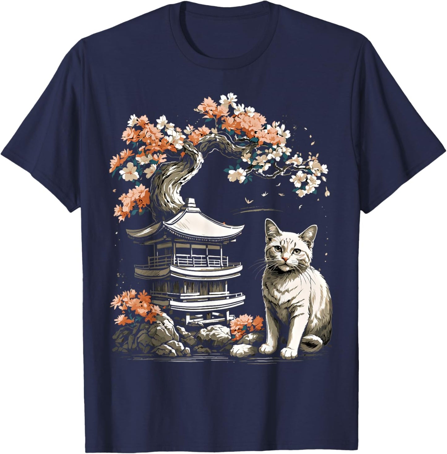 Japanische Katze, ästhetisch, japanischer Stil T-Shirt - T-Shirt | Navy