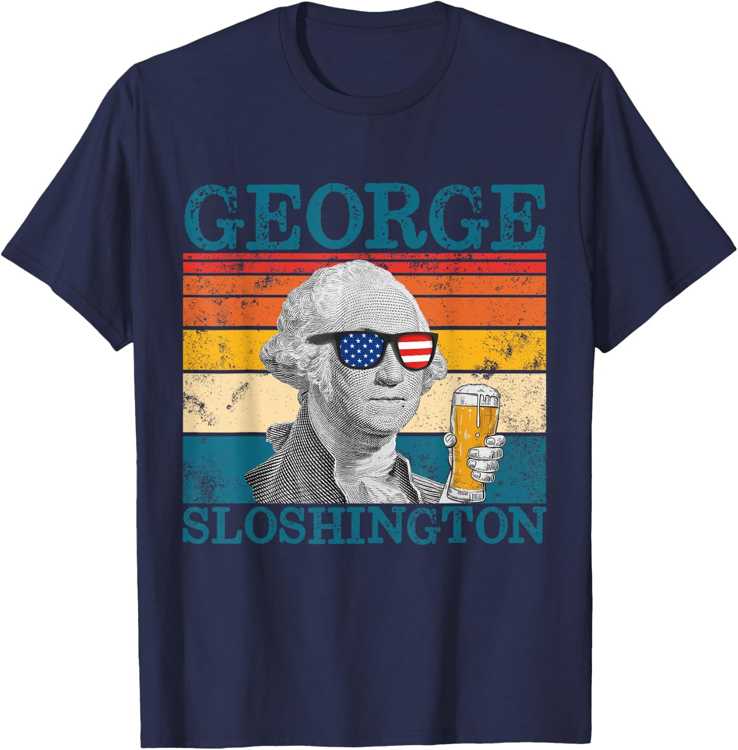 George Sloshington Retro Drinking President Washington T-Shirt - T-Shirt | Navy