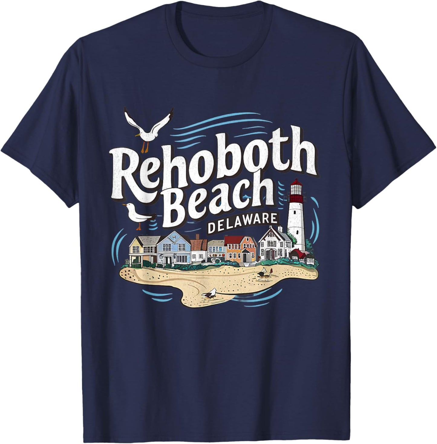 Ocean Rehoboth Beach Delaware Coastal Town Vibe T-Shirt - T-Shirt | Navy