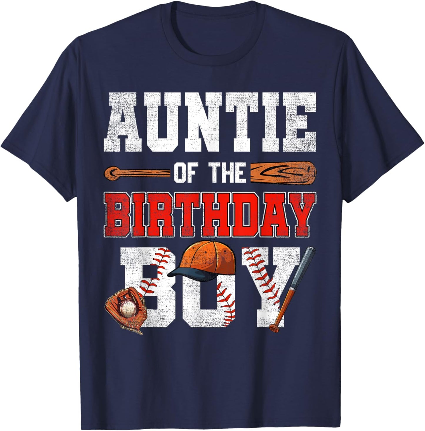 Auntie Of The Birthday Boy Baseball Bday Family T-Shirt - T-Shirt | Navy