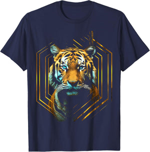 Tiger Fantasy Art Animal Love Geometric Graphic Tiger T-Shirt - T-Shirt | Navy