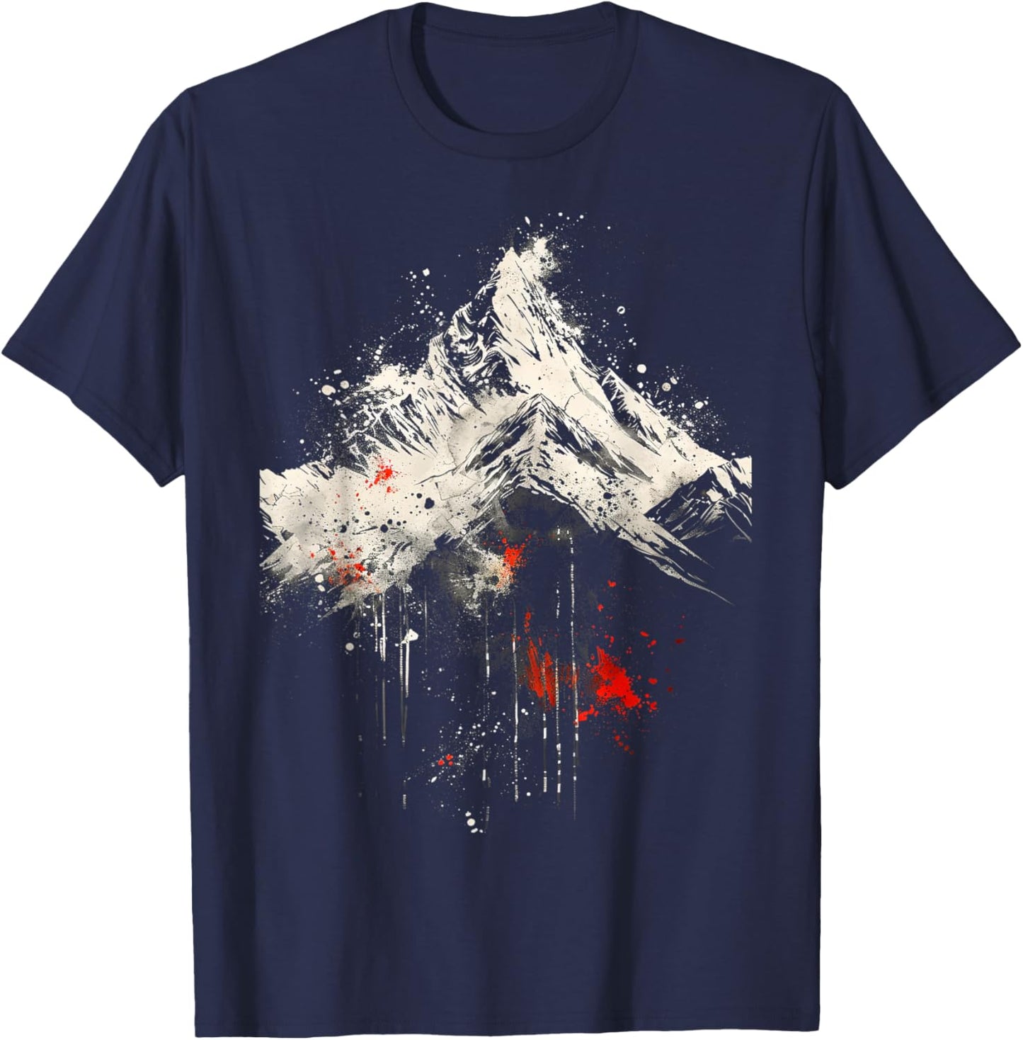 Abstract Mountain Black White Red Art T-Shirt - T-Shirt | Navy