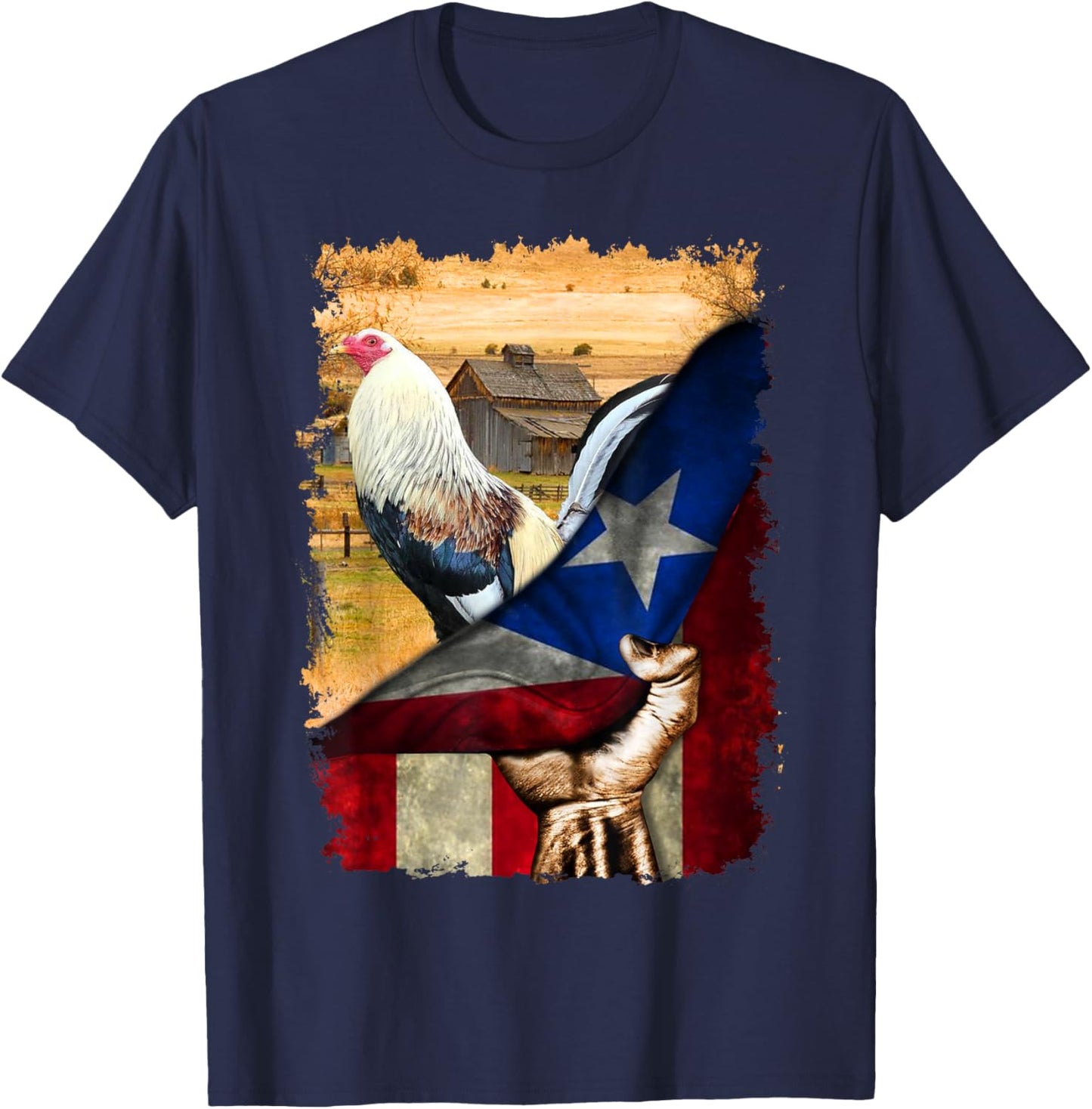 Rooster Puerto Rico Flag Cock Fight T-Shirt - T-Shirt | Navy