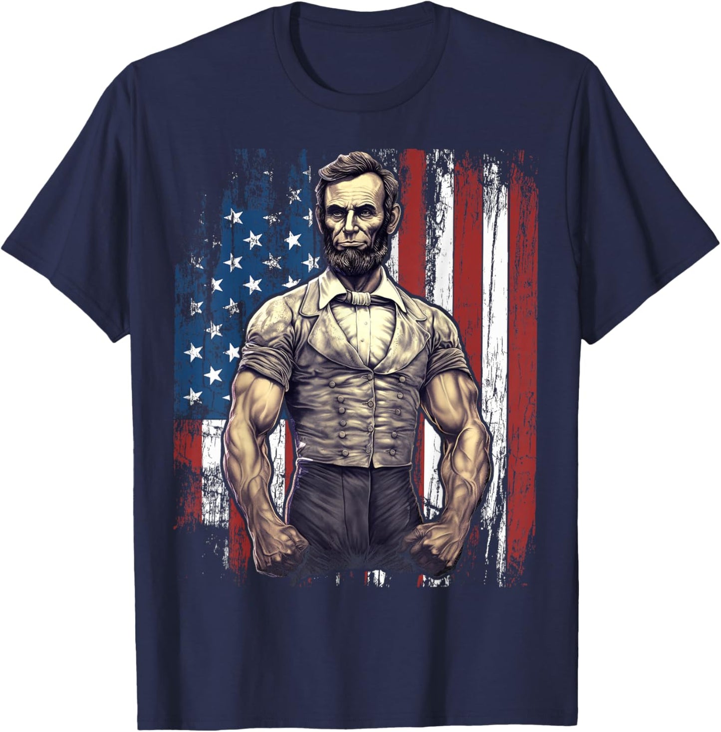 4th of July Patriotic Funny Abraham Lincoln Graphic July 4th T-Shirt - T-Shirt | Navy