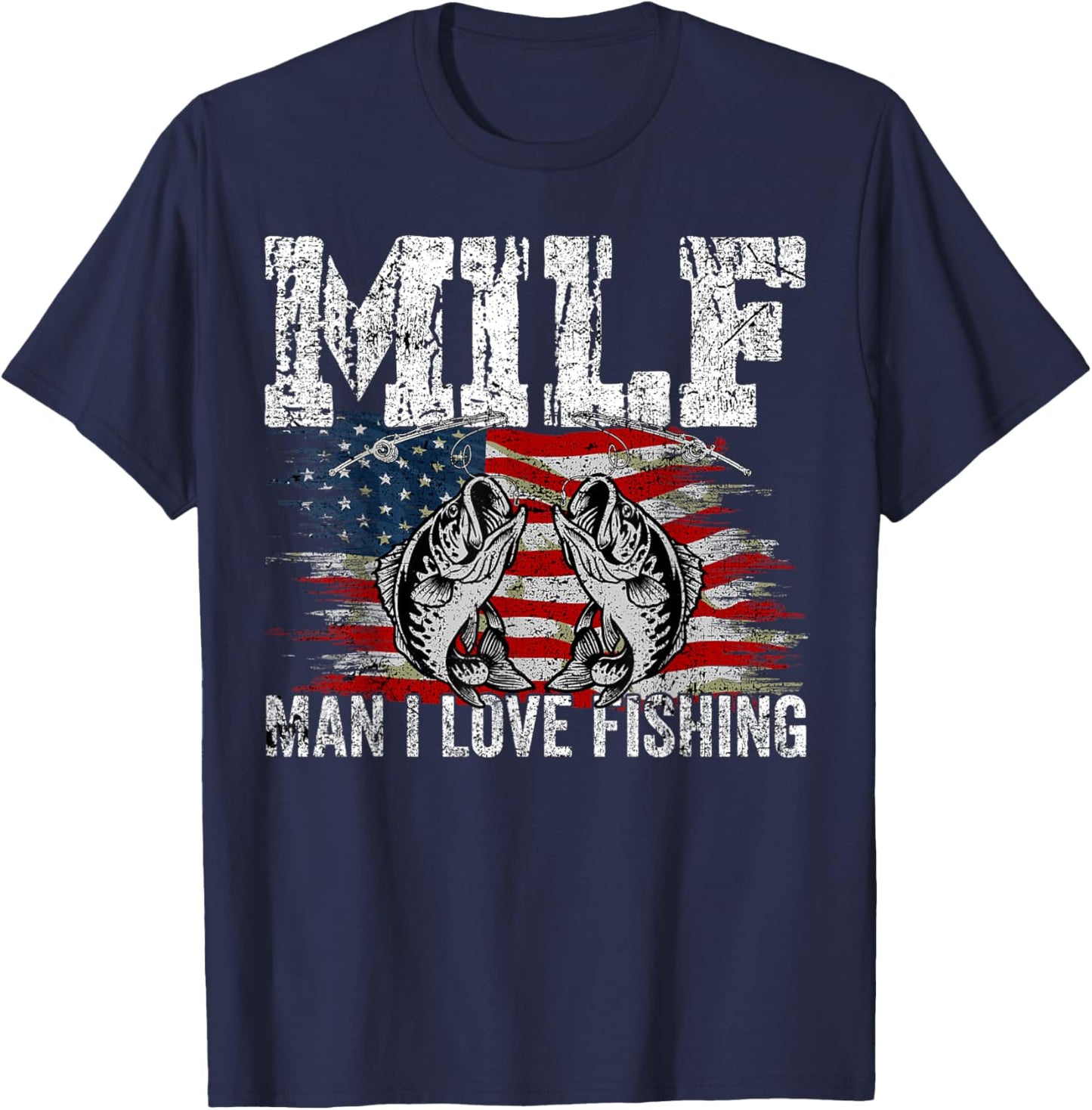 Vintage retro M.I.L.F Man I Love Fishing Funny Fishing MILF T-Shirt - T-Shirt | Navy