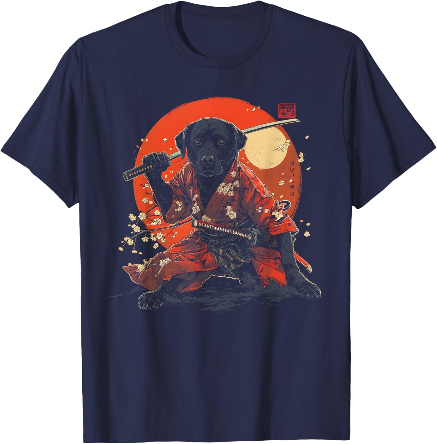 Labrador Retriever Dad Cute Japanese Anime Stuff Samurai Dog Women Kids T-Shirt - T-Shirt | Navy