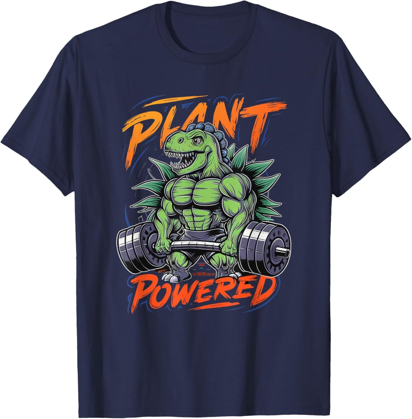 Plant Powered Dinosaur Vegan Powerlifting Gym Weightlifting T-Shirt - T-Shirt | Navy