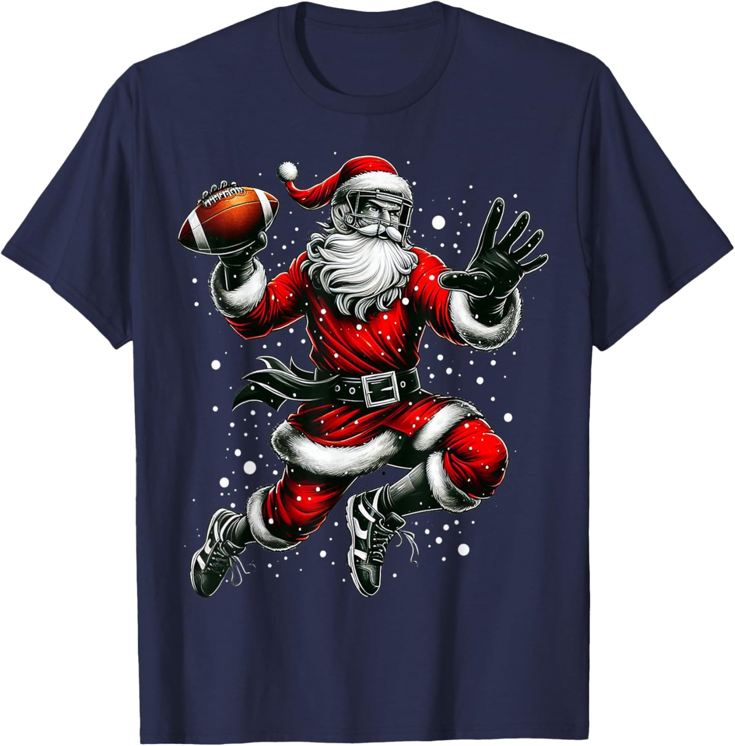 Santa Claus Playing American Football Christmas Football Fan T-Shirt - T-Shirt | Navy